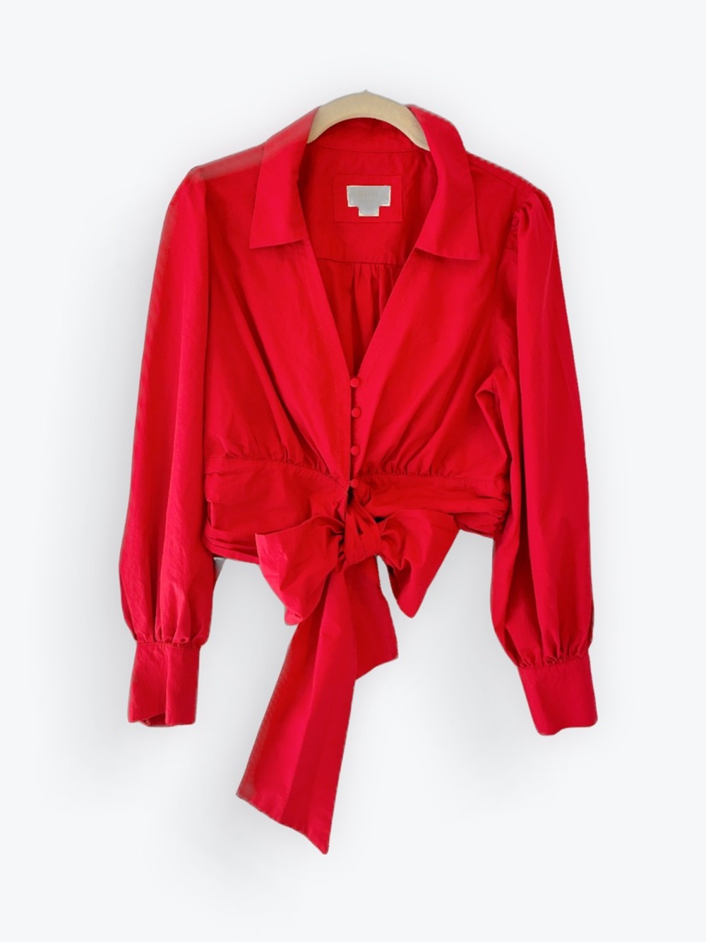 Anthropologie Maeve Poplin Bow-Front Blouse Red Cotton